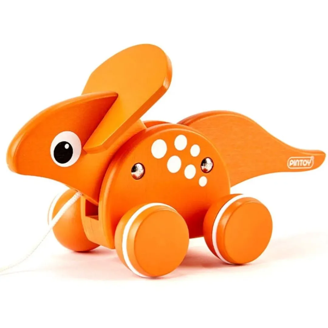 Butterfly Creek Dinosaurs | Under $100.00-Wooden Pull-Along Triceratops Toy | Triceratops Toy |